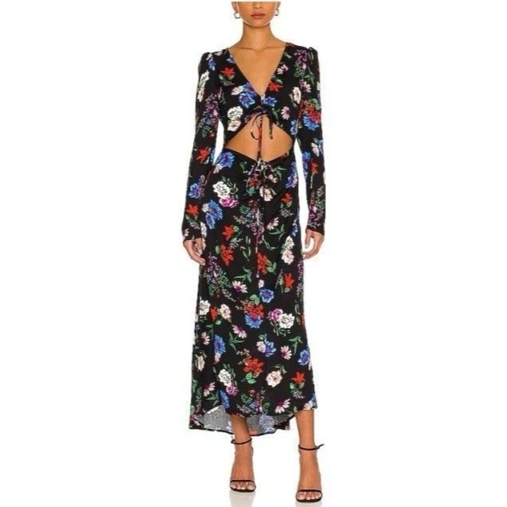 Afrm Elegant Floral Midori Dress Size Large Cinched Cutout
